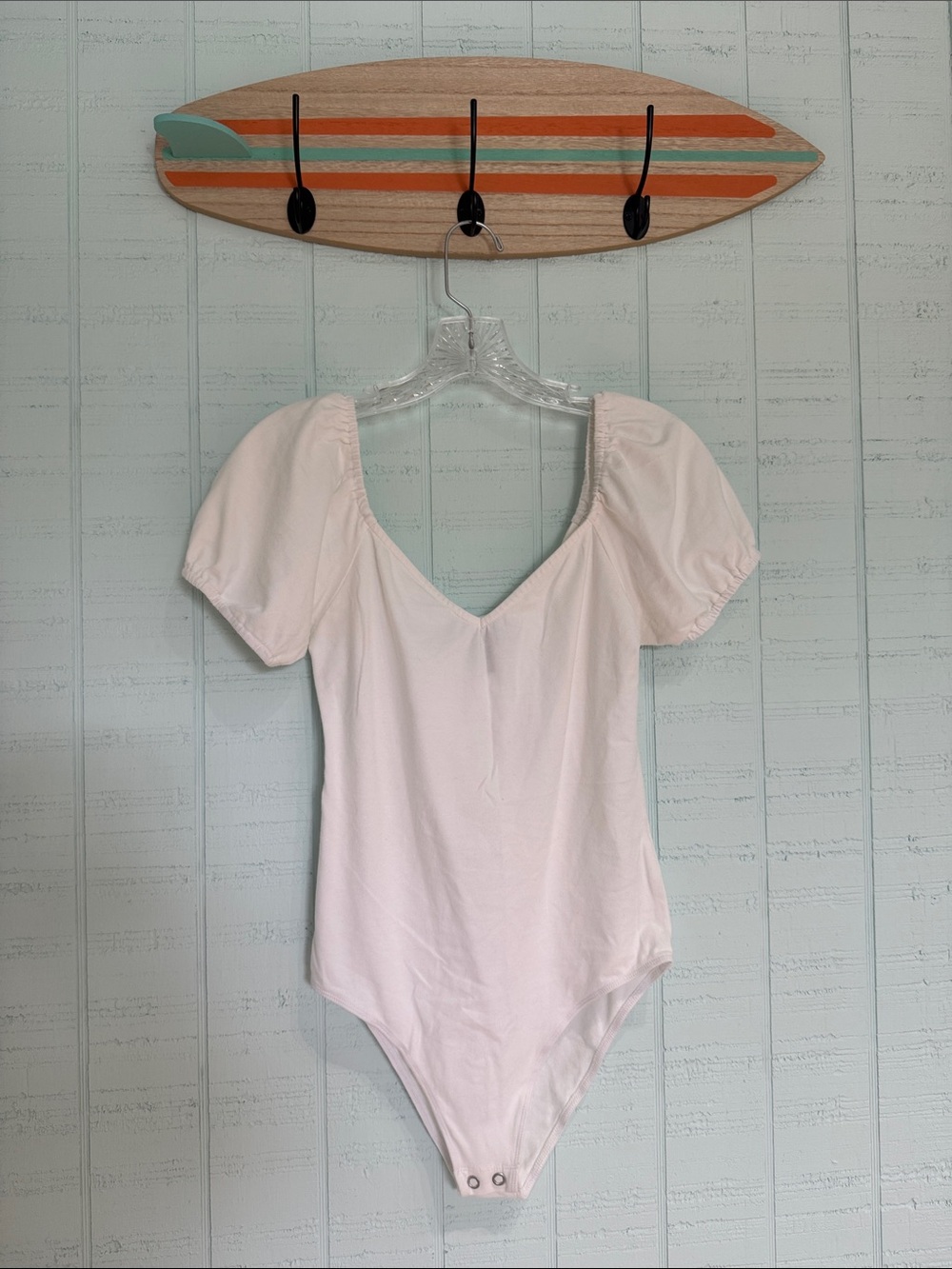 Women's White Puff Sleeve V-Neck Bodysuit